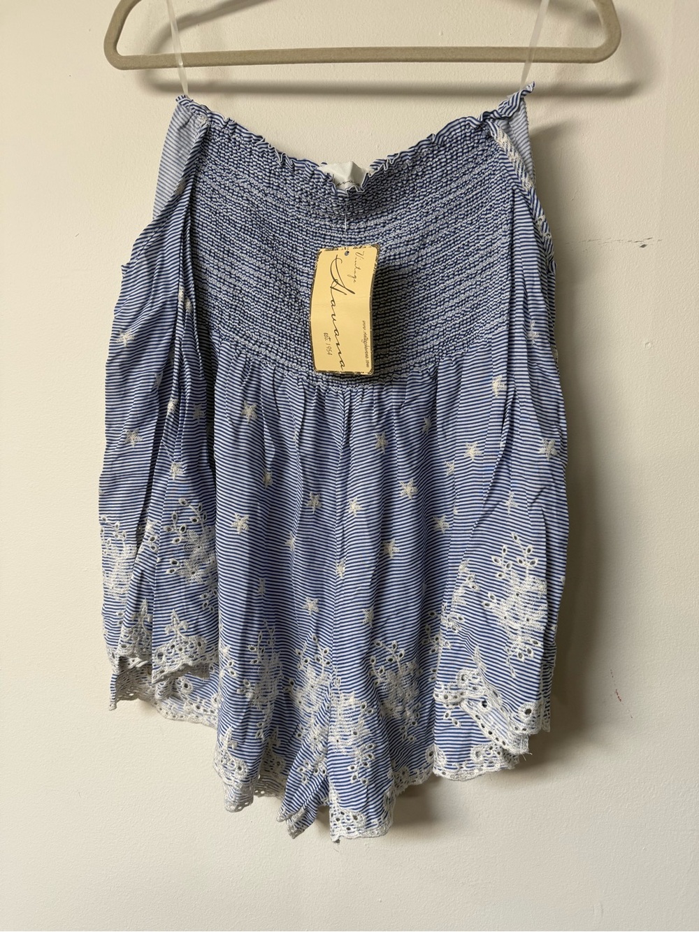 Vintage Havana Blue and White Smocked Romper